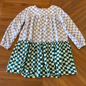 Hanna Andersson Woven Checker Print Long Sleeve Twirl Dress Lavender & Green 6-7